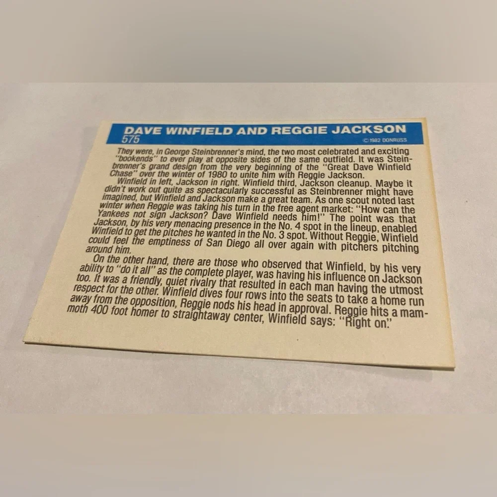 Reggie Jackson/Dave Winfield Bronx Bombers 1982 Donruss Baseball Card Vintage